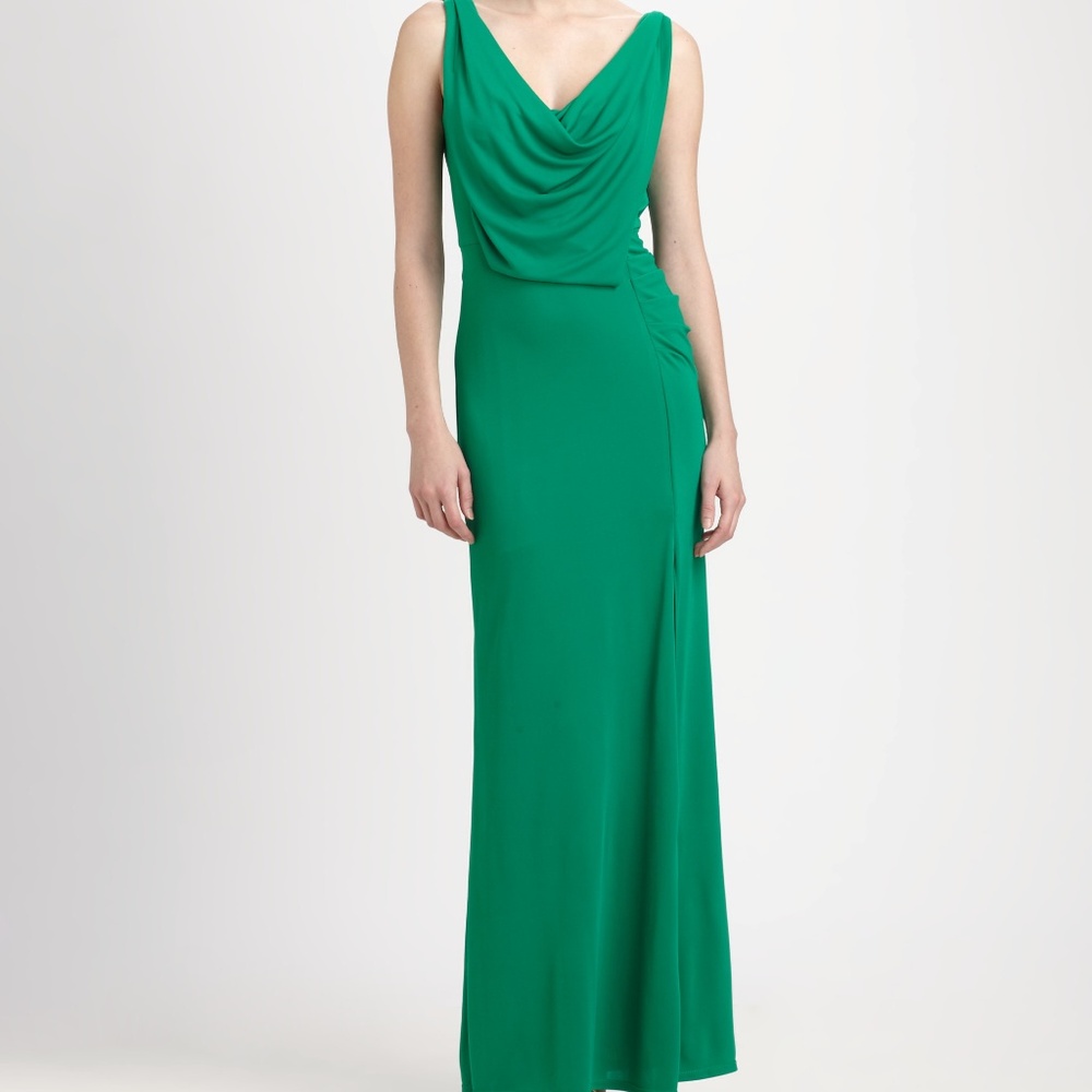BCBG Lena Draped Gown - Light Kelly Green
